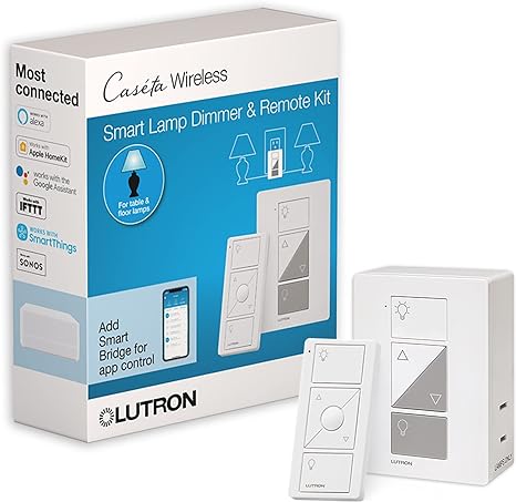 Lutron Caseta Single-Pole/3-Way Smart Lighting Lamp Dimmer and Remote Kit | P-PKG1P-WH | White